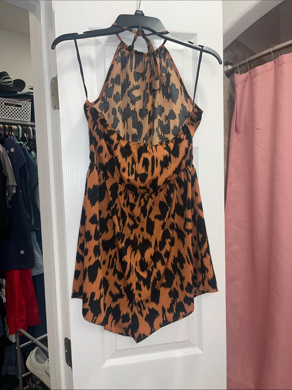 SHEIN Brown and Black Leopard Print Halter Romper - Picture 2 of 2